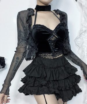 Damen-Cape mit glitzernden Rüschen im Gothic-Stil - Gothic Shop