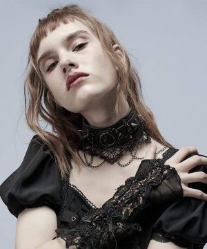 Damen-Chocker im Gothic-Stil mit Nieten und Spitzensaum - Gothic Shop
