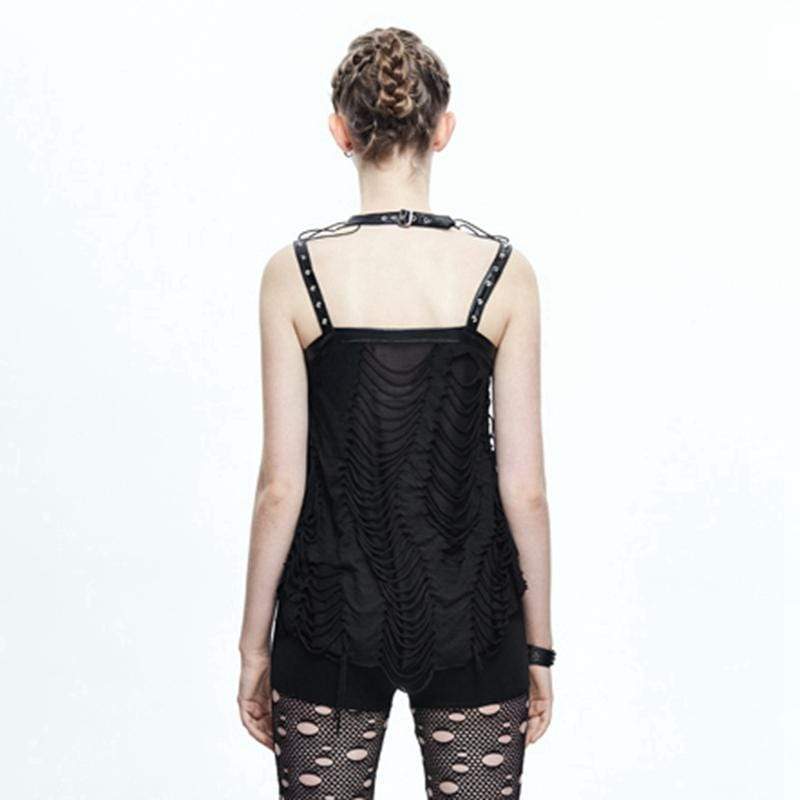 Damen Distressed Punk T-Shirt mit Schnürung - Gothic Shop