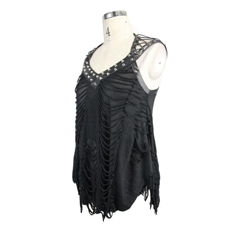 Damen Distressed Punk T-Shirt mit Schnürung - Gothic Shop