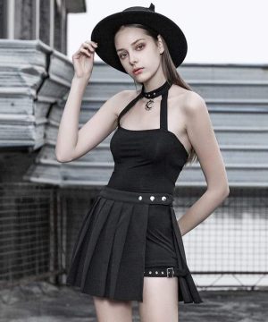 Damen Goth Neckholder rückenfreies schwarzes Top - Gothic Shop