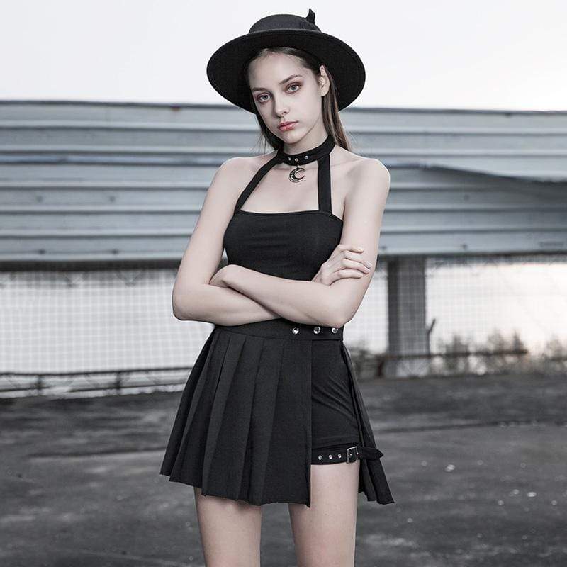 Damen Goth Neckholder rückenfreies schwarzes Top - Gothic Shop