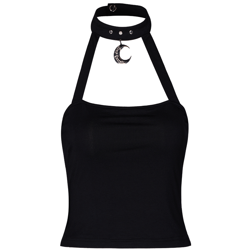 Damen Goth Neckholder rückenfreies schwarzes Top - Gothic Shop