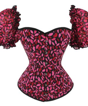 Damen Gothic-Vollbrustkorsett mit Puffärmeln und Lippen-Print - Gothic Shop