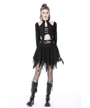 Damen Gothic Crop Top mit ausgestellten Ärmeln und unregelmäßigen Ärmeln - Gothic Shop