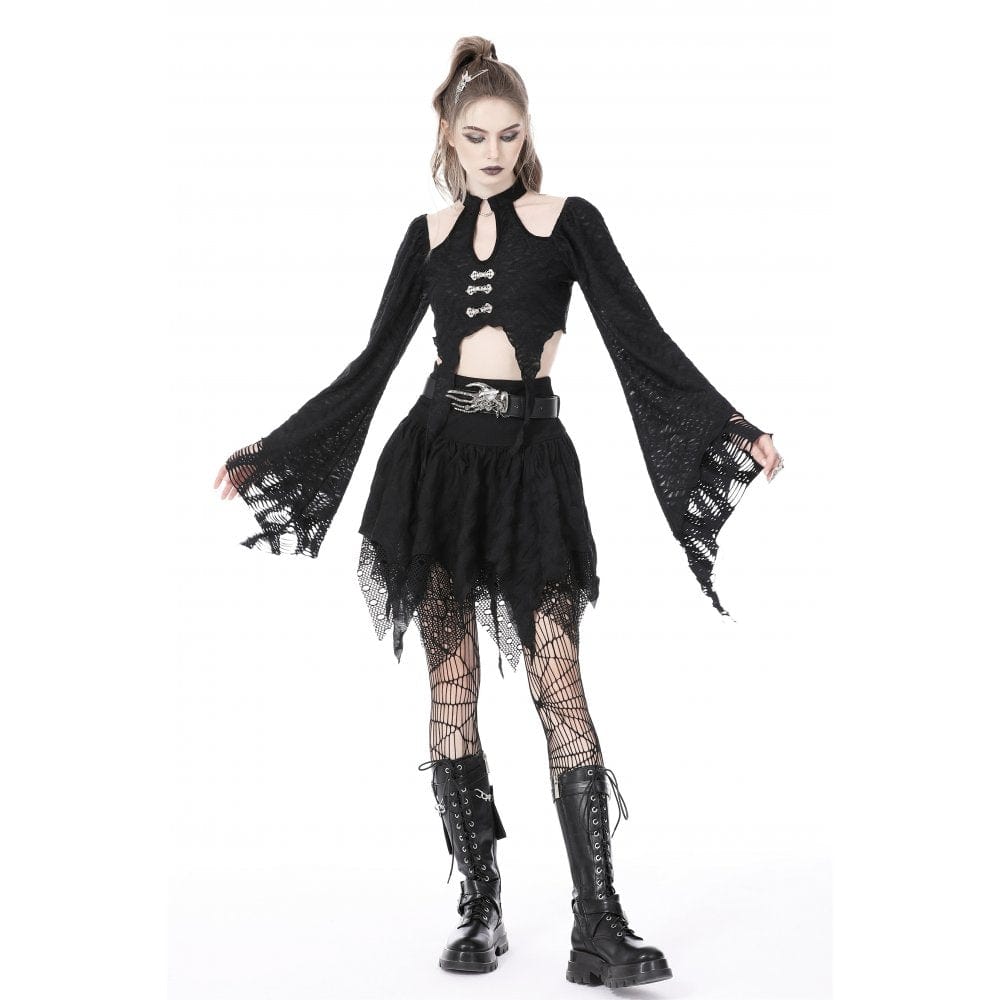 Damen Gothic Crop Top mit ausgestellten Ärmeln und unregelmäßigen Ärmeln - Gothic Shop