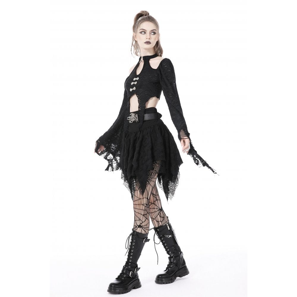 Damen Gothic Crop Top mit ausgestellten Ärmeln und unregelmäßigen Ärmeln - Gothic Shop
