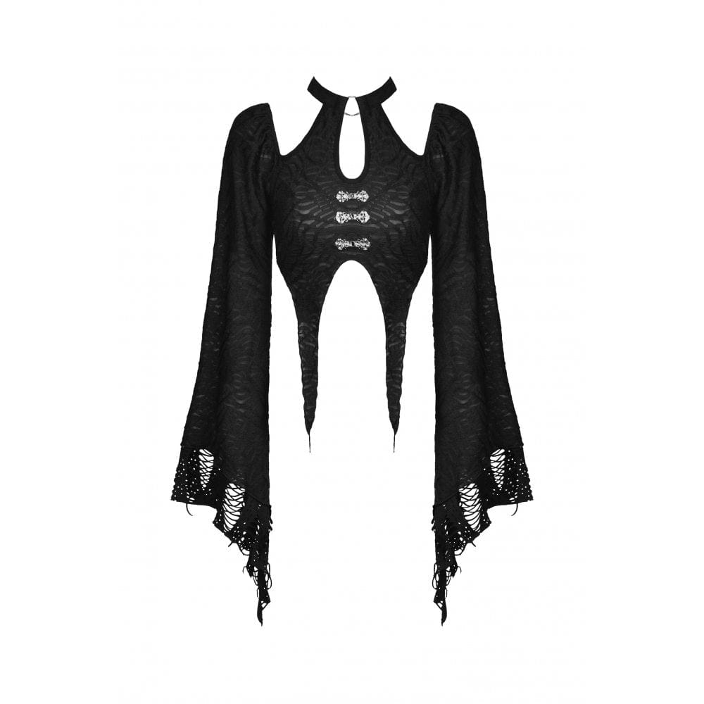 Damen Gothic Crop Top mit ausgestellten Ärmeln und unregelmäßigen Ärmeln - Gothic Shop