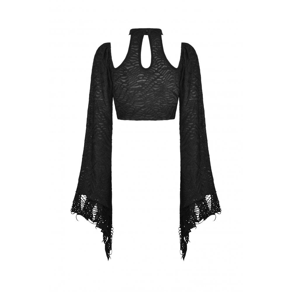 Damen Gothic Crop Top mit ausgestellten Ärmeln und unregelmäßigen Ärmeln - Gothic Shop