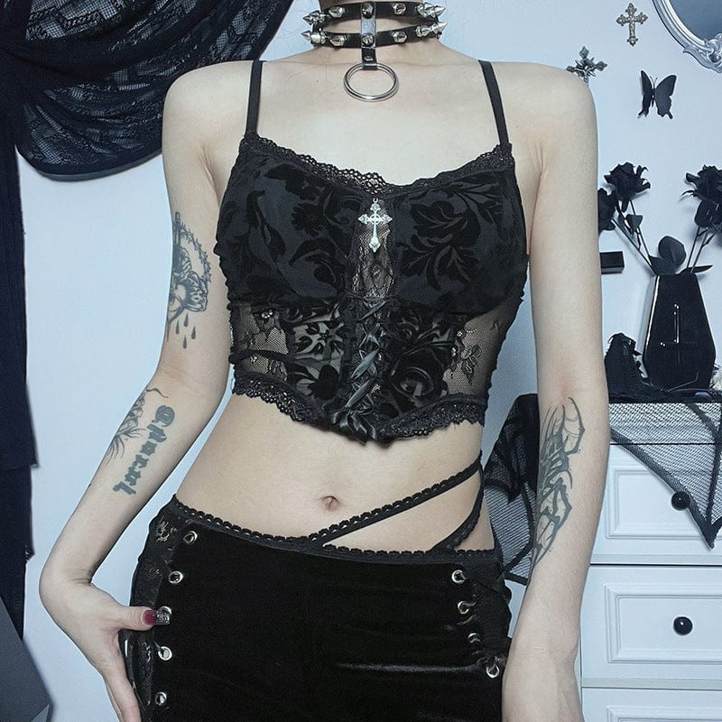 Damen Gothic Cross Lace Bustier - Gothic Shop