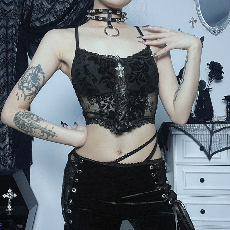 Damen Gothic Cross Lace Bustier - Gothic Shop