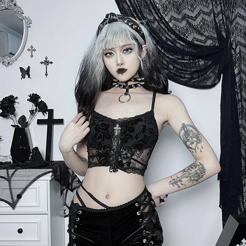 Damen Gothic Cross Lace Bustier - Gothic Shop