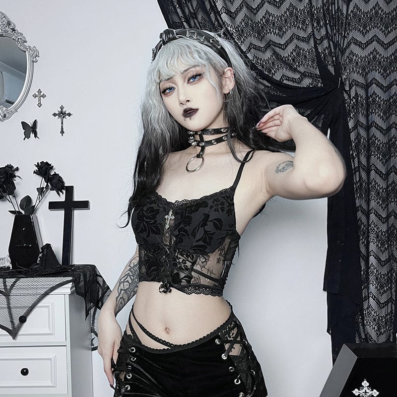 Damen Gothic Cross Lace Bustier - Gothic Shop