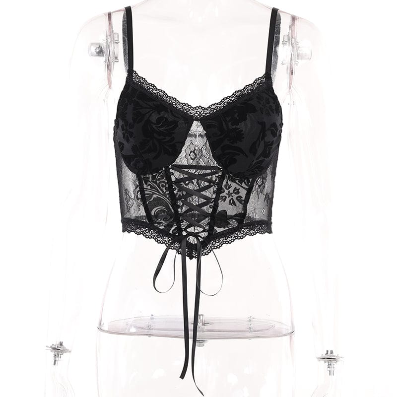 Damen Gothic Cross Lace Bustier - Gothic Shop