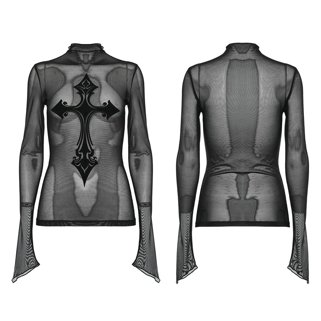 Damen Gothic Cross Mesh Shirt - Gothic Shop