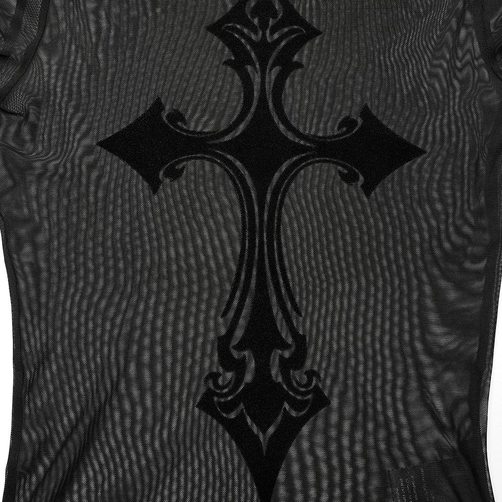 Damen Gothic Cross Mesh Shirt - Gothic Shop