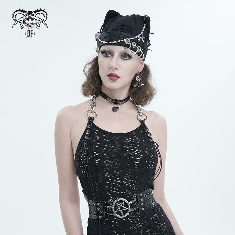 Damen Gothic Ripped Hut mit Kette - Gothic Shop