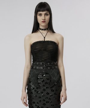 Damen Gothic Ripped Neckholder Tank Top - Gothic Shop