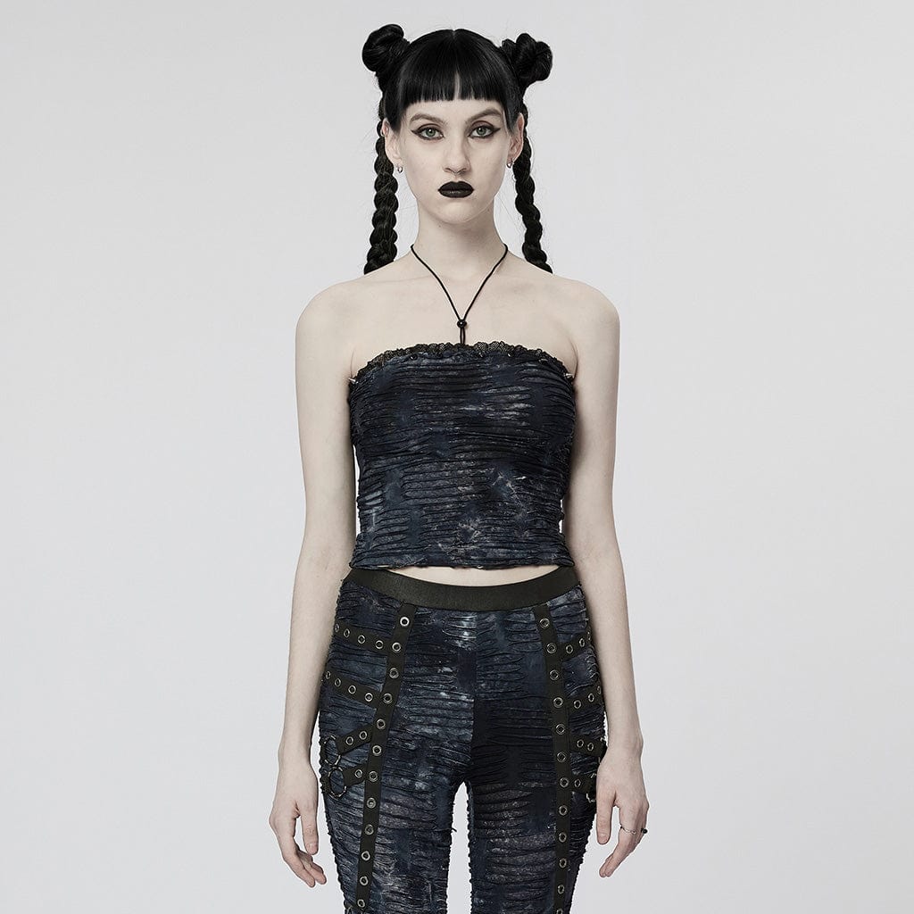 Damen Gothic Ripped Neckholder Tank Top - Gothic Shop