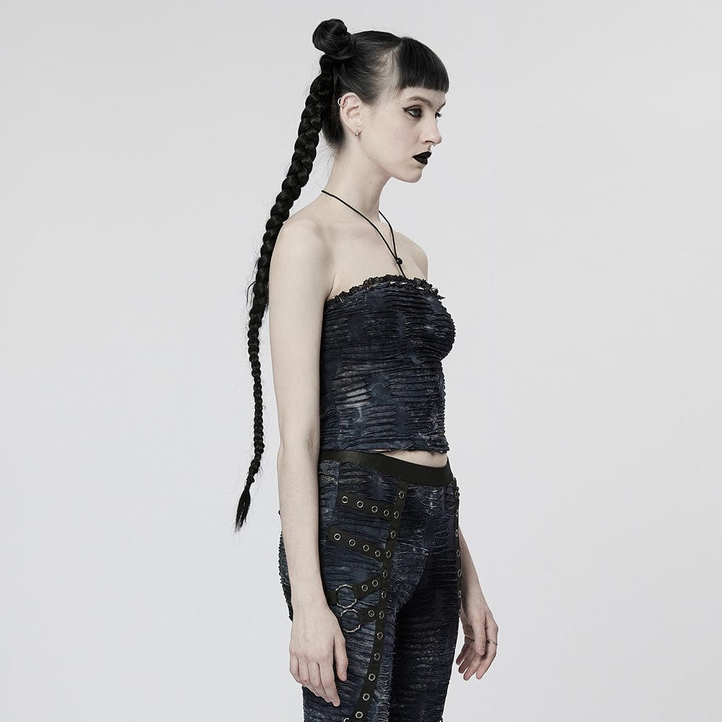 Damen Gothic Ripped Neckholder Tank Top - Gothic Shop