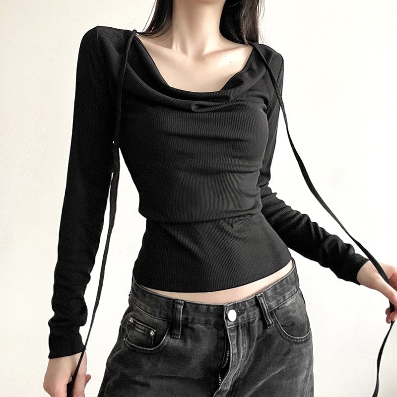 Damen Punk-Langarmshirt mit V-Ausschnitt und Schnürung - Gothic Shop