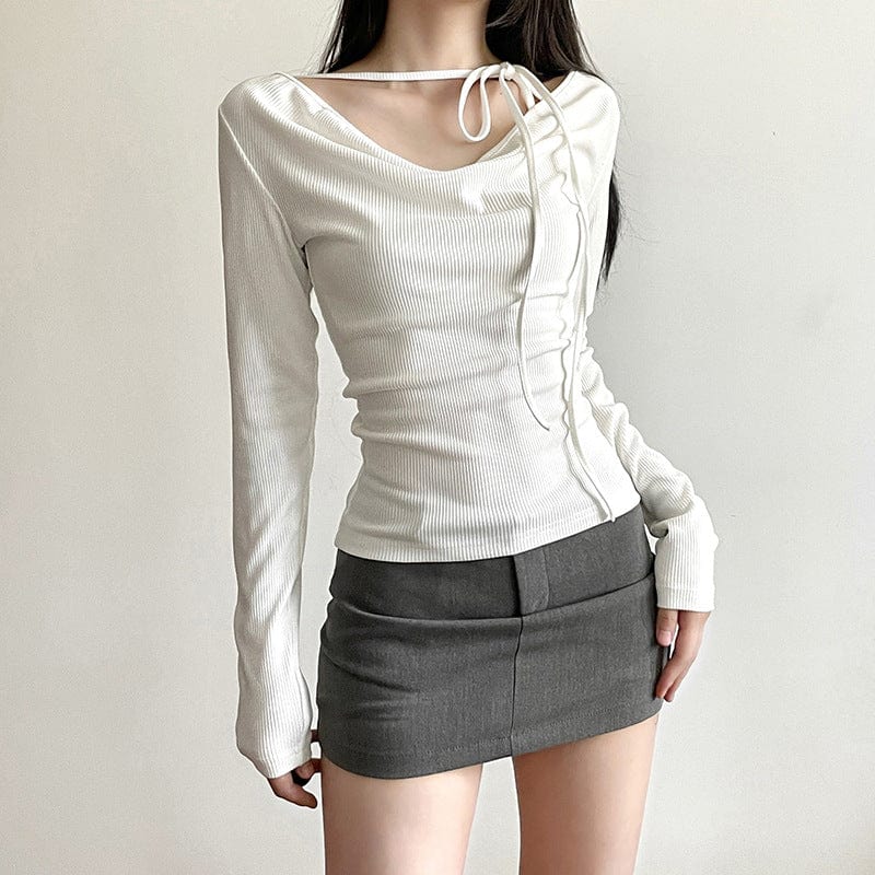 Damen Punk-Langarmshirt mit V-Ausschnitt und Schnürung - Gothic Shop