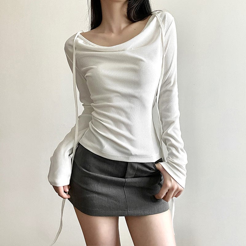 Damen Punk-Langarmshirt mit V-Ausschnitt und Schnürung - Gothic Shop