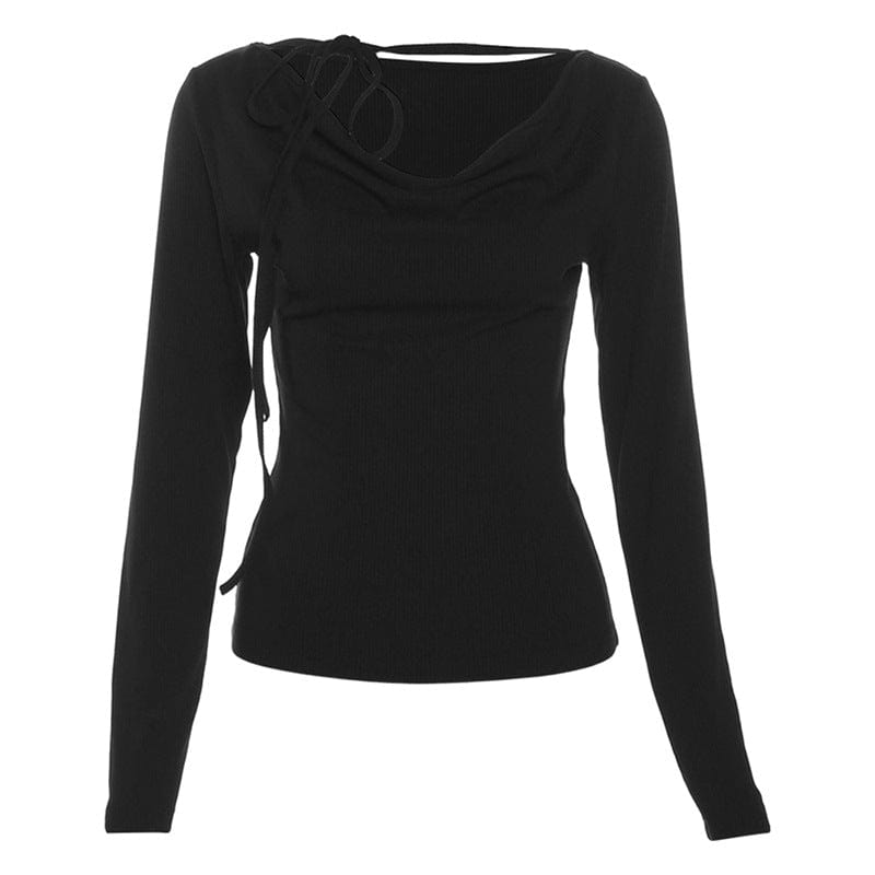 Damen Punk-Langarmshirt mit V-Ausschnitt und Schnürung - Gothic Shop