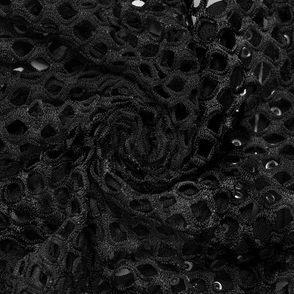 Damen Punk-Mesh-Batik-Crop-Top mit langen Ärmeln in Schwarz - Gothic Shop