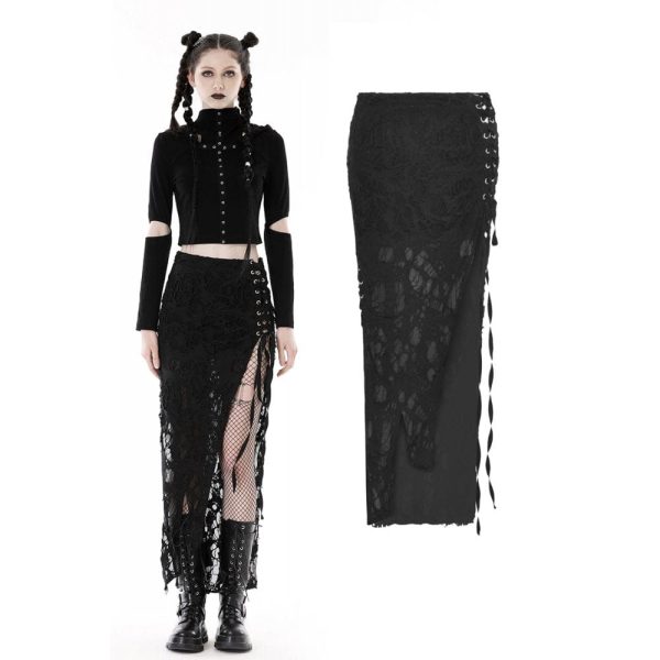 Taiduosheng - Gonna da donna, stile steampunk, stile punk gotico, in pizzo, nero, S (vita 73,7 cm