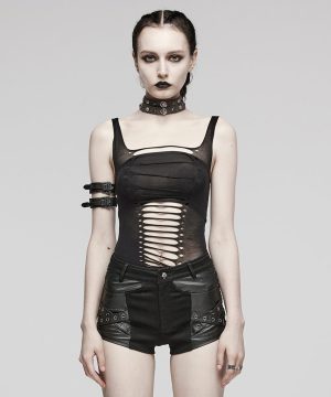 Damen Punk-Spaghettiträger-Tanktop mit Rissen - Gothic Shop