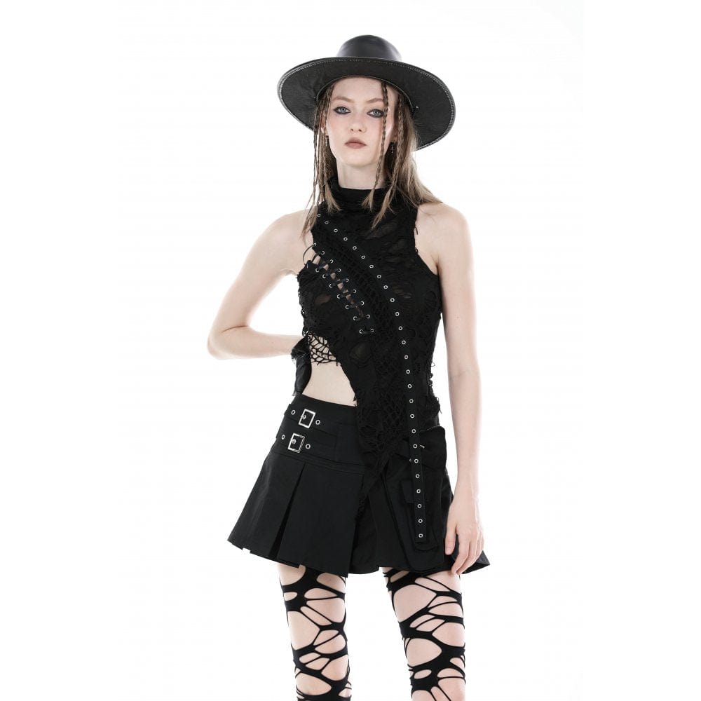 Damen Punk-Tanktop mit unregelmäßigem Rollkragen und Rissen - Gothic Shop