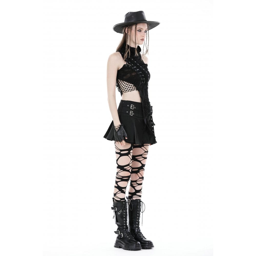 Damen Punk-Tanktop mit unregelmäßigem Rollkragen und Rissen - Gothic Shop