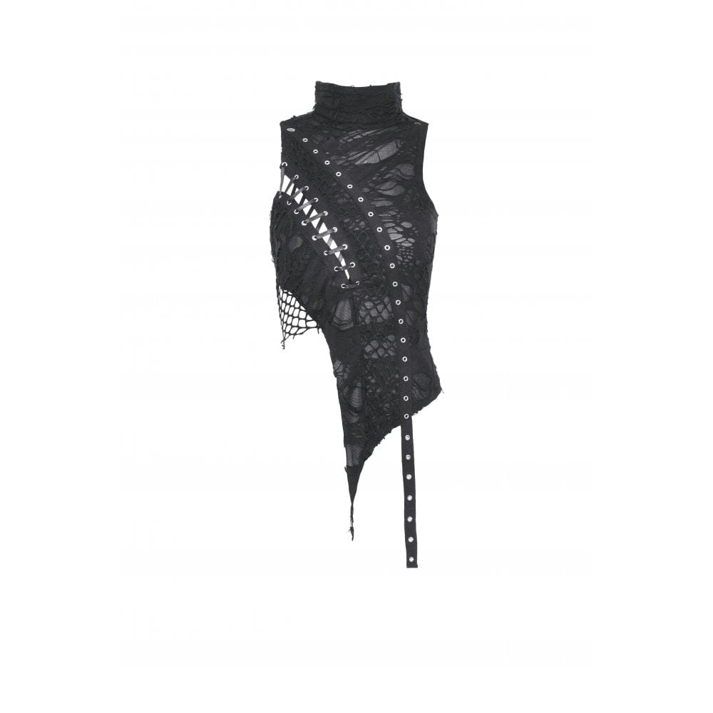 Damen Punk-Tanktop mit unregelmäßigem Rollkragen und Rissen - Gothic Shop