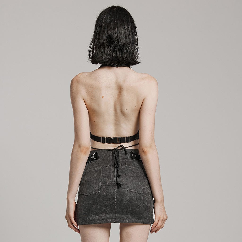 Damen Punk-Weste mit unregelmäßigem, zerrissenem Neckholder - Gothic Shop