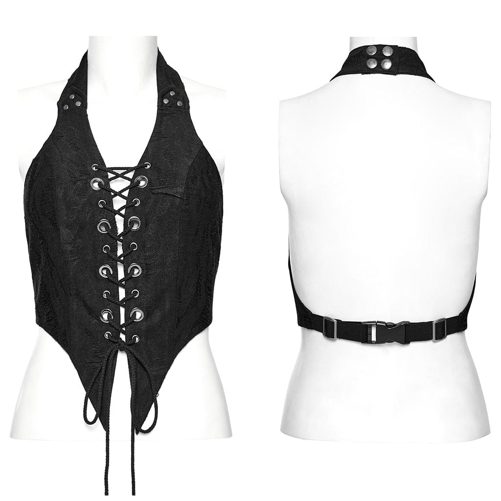 Damen Punk-Weste mit unregelmäßigem, zerrissenem Neckholder - Gothic Shop