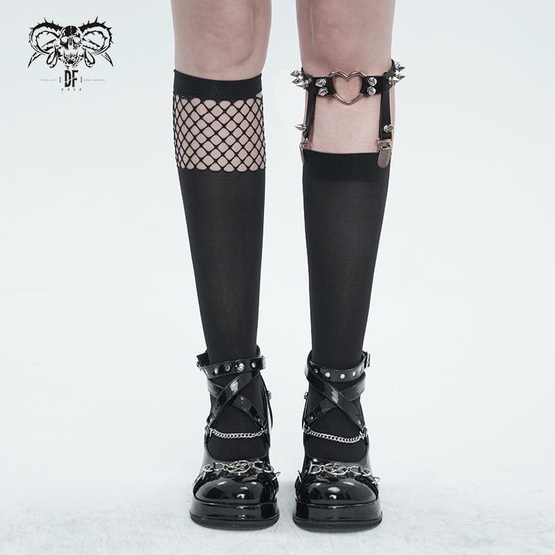Damen Punk Asymmetrische Mesh Splice Socken mit Strumpfband - Gothic Shop