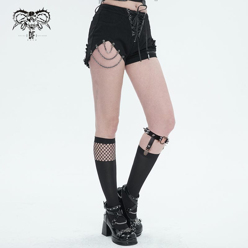 Damen Punk Asymmetrische Mesh Splice Socken mit Strumpfband - Gothic Shop