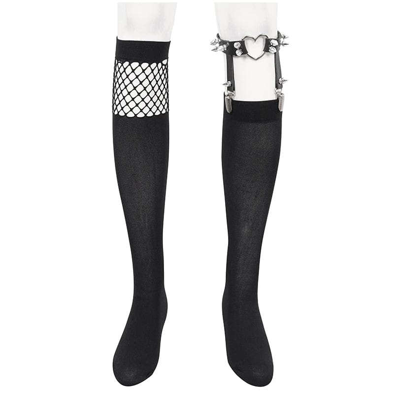 Damen Punk Asymmetrische Mesh Splice Socken mit Strumpfband - Gothic Shop