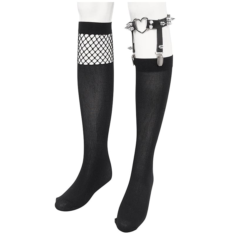 Damen Punk Asymmetrische Mesh Splice Socken mit Strumpfband - Gothic Shop