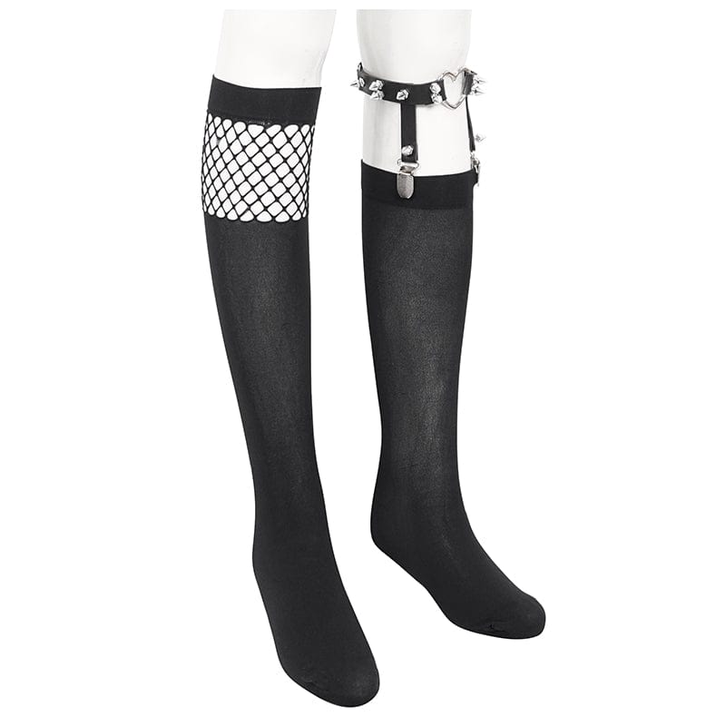 Damen Punk Asymmetrische Mesh Splice Socken mit Strumpfband - Gothic Shop