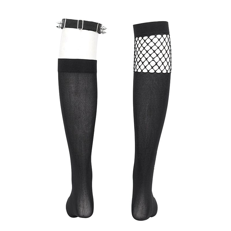 Damen Punk Asymmetrische Mesh Splice Socken mit Strumpfband - Gothic Shop