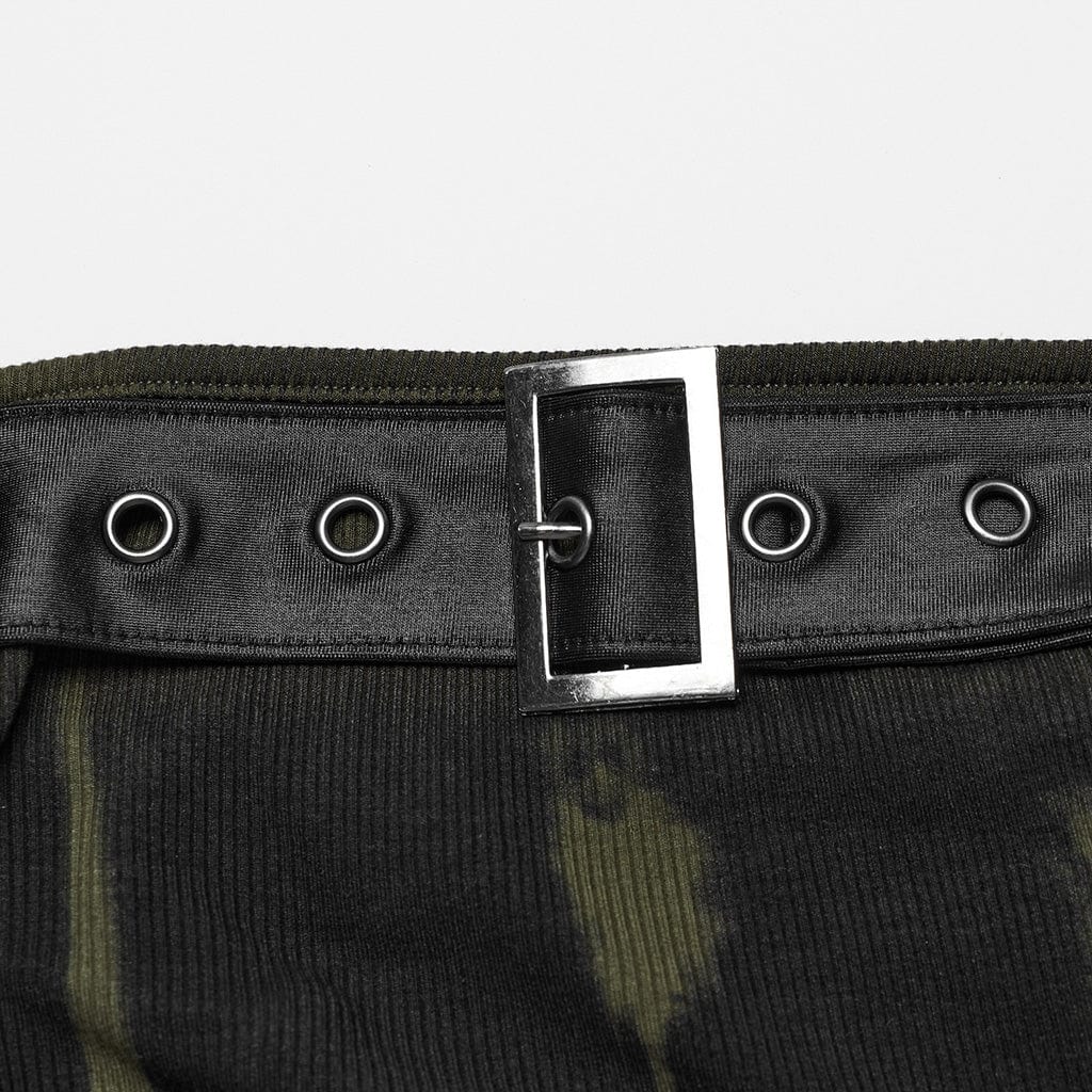 Damen Punk Buckle Eyelet Bustier Schwarz-Grün - Gothic Shop