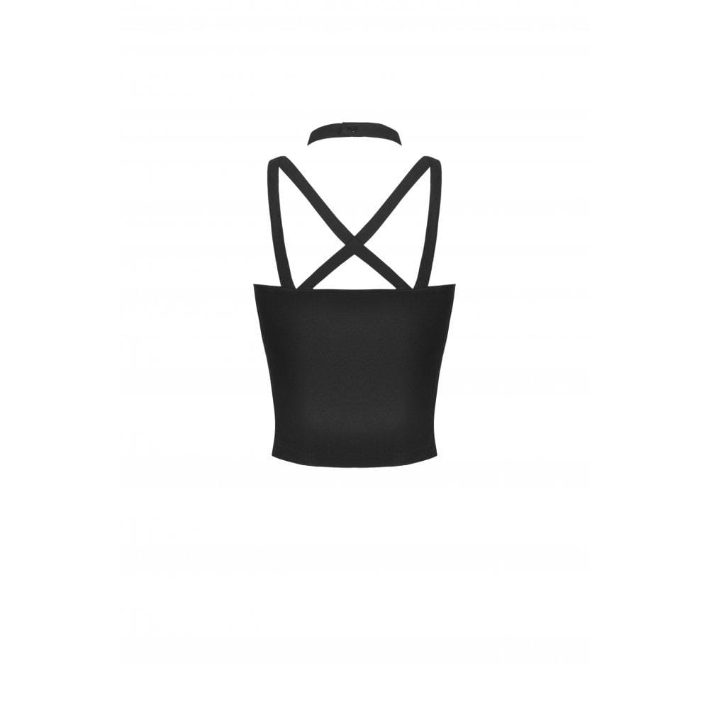 Damen Punk Elastic Tape Mesh Splice Tank Top - Gothic Shop