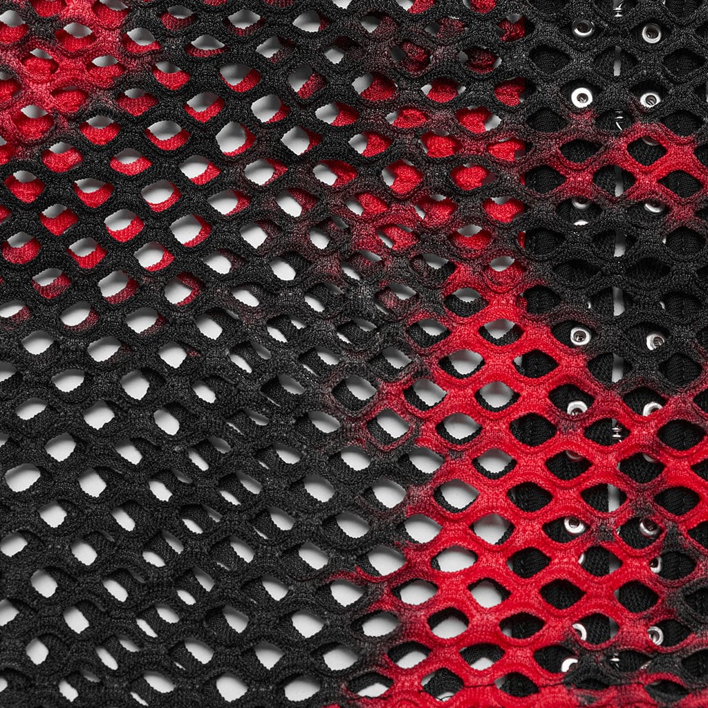 Damen Punk Mesh Batik-Crop-Top mit langen Ärmeln in Schwarz-Rot - Gothic Shop