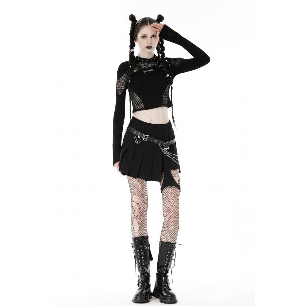 Damen Punk Mesh Splice Eyelet Crop Top - Gothic Shop