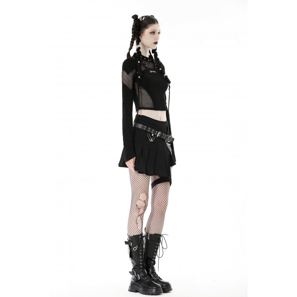 Damen Punk Mesh Splice Eyelet Crop Top - Gothic Shop
