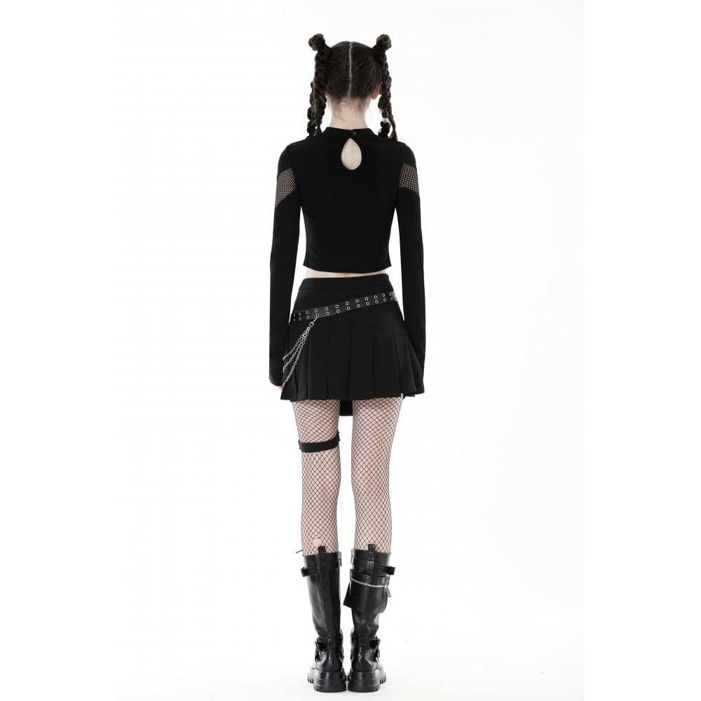 Damen Punk Mesh Splice Eyelet Crop Top - Gothic Shop