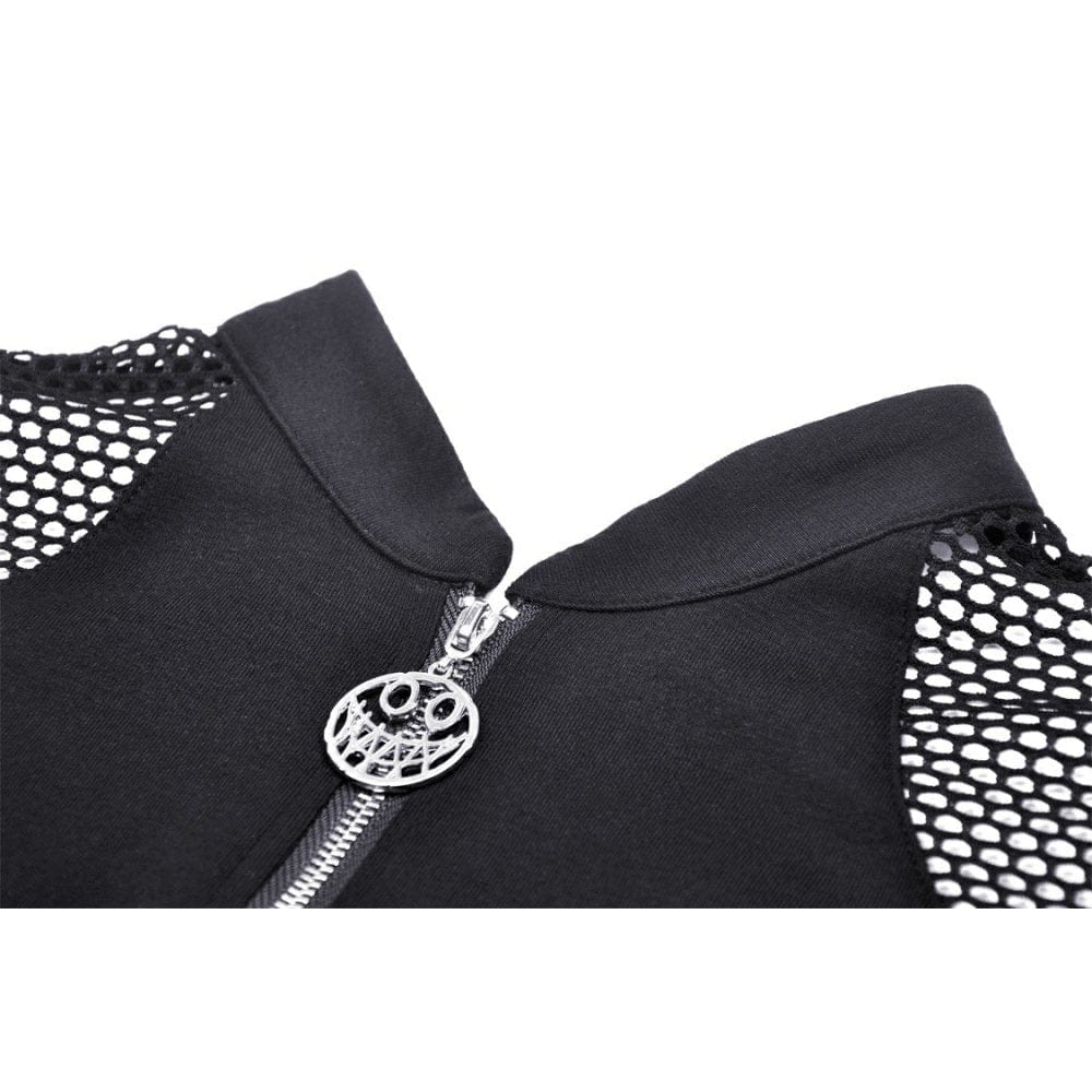 Damen Punk Mesh Splice Eyelets Crop Top - Gothic Shop