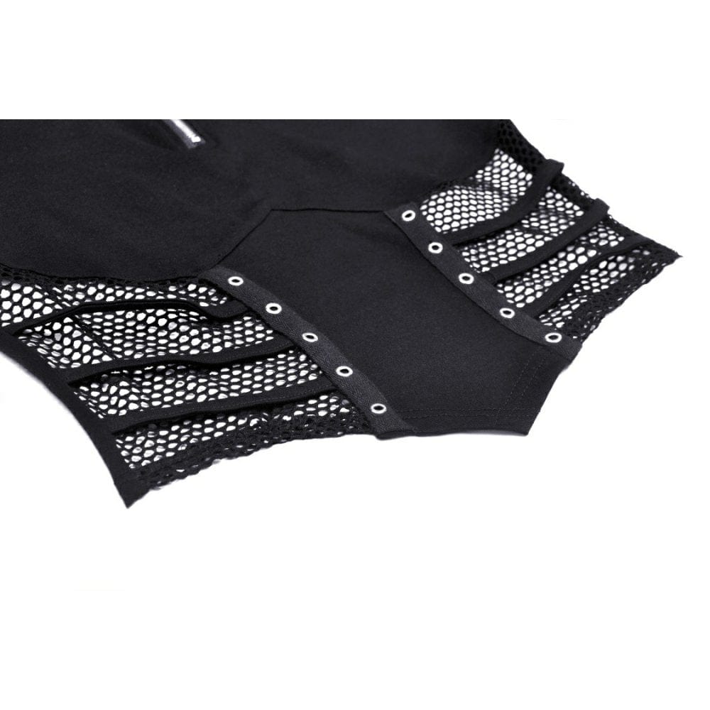 Damen Punk Mesh Splice Eyelets Crop Top - Gothic Shop